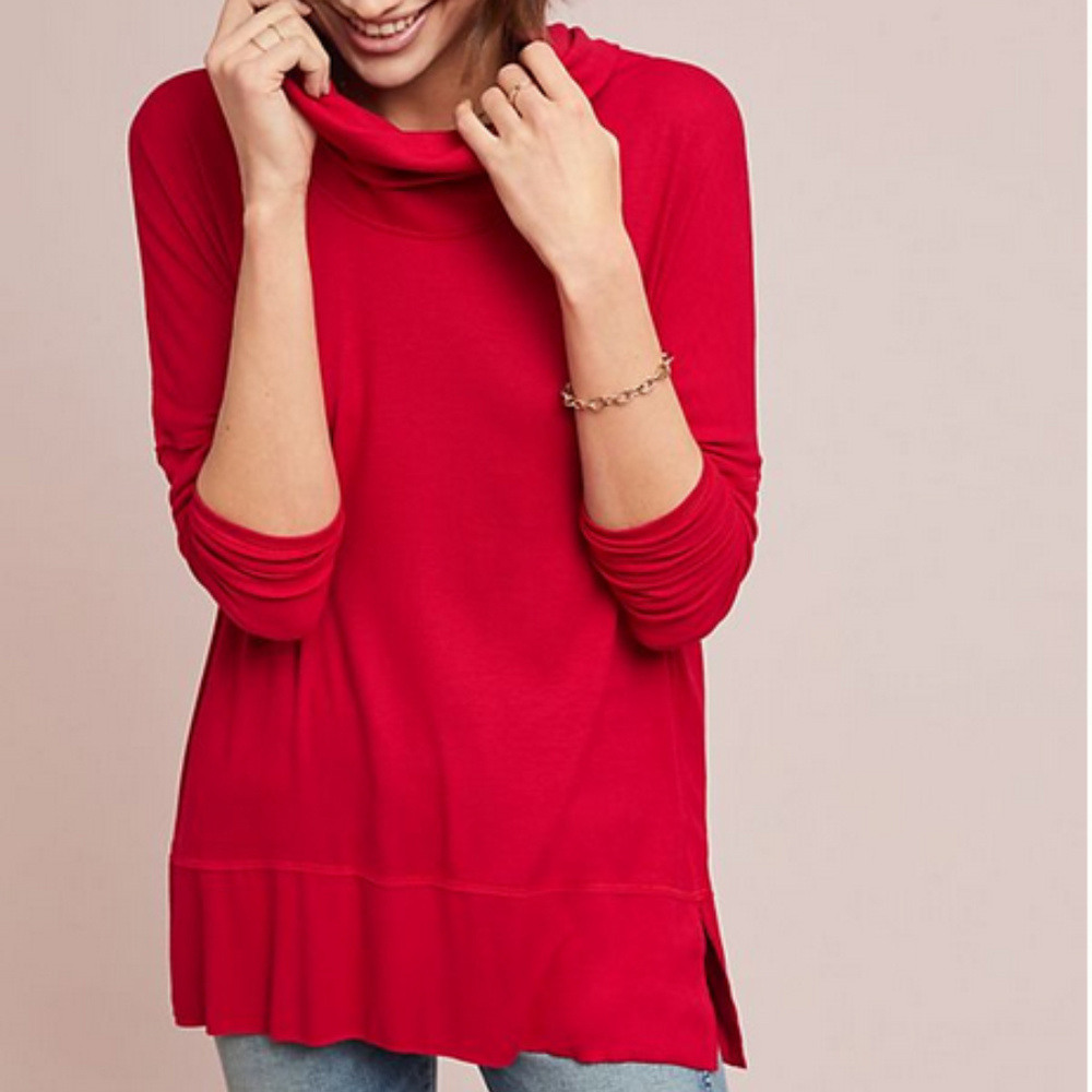 ANTHROPOLOGIE Samara Red Cowl Neck Tunic. NWT